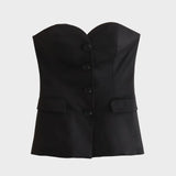 Front view of Black Top Élan Strapless Suit Set