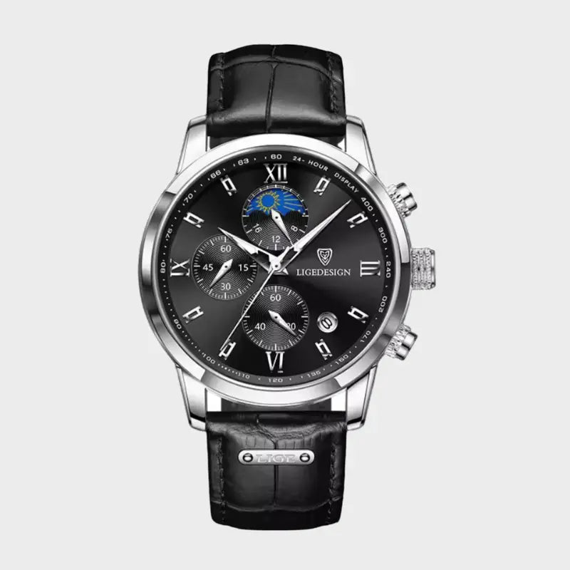 Front view of Silver/Black Elegant Classic Watch