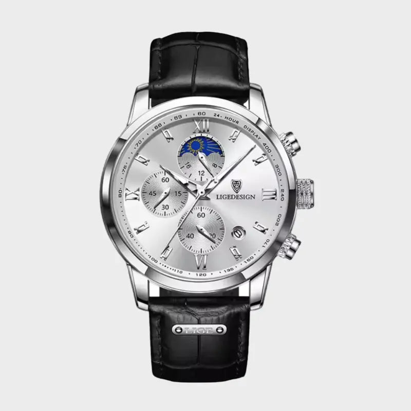 Front view of Silver/White Elegant Classic Watch