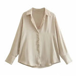 Front view of Beige Elegant Satin Blouse