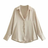 Front view of Beige Elegant Satin Blouse