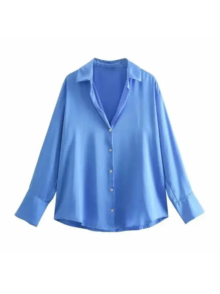 Front view of Blue Elegant Satin Blouse