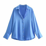 Front view of Blue Elegant Satin Blouse