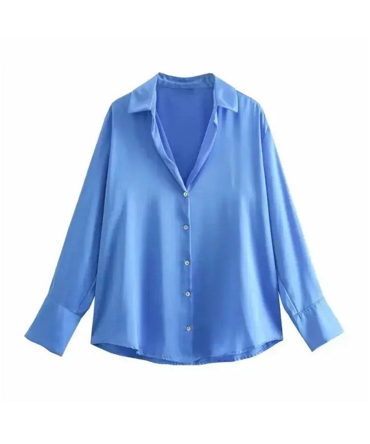Front view of Blue Elegant Satin Blouse