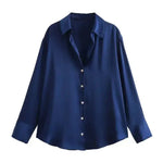 Front view of Navy Blue Elegant Satin Blouse