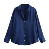 Front view of Navy Blue Elegant Satin Blouse