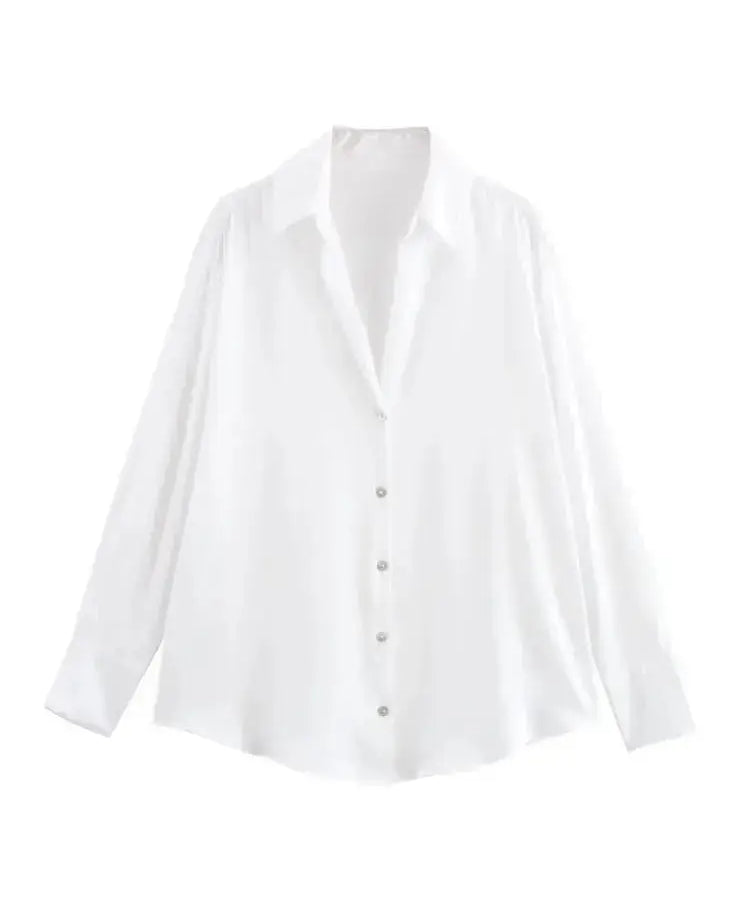 Front view of White Elegant Satin Blouse