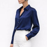 Elegant Satin Blouse shown in a lifestyle setting, alternate view