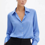 Elegant Satin Blouse shown in a lifestyle setting, full length view