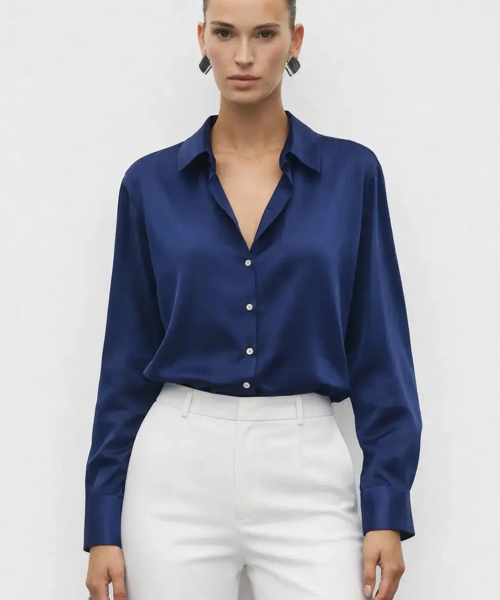 Elegant Satin Blouse shown in a lifestyle setting