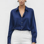 Elegant Satin Blouse shown in a lifestyle setting