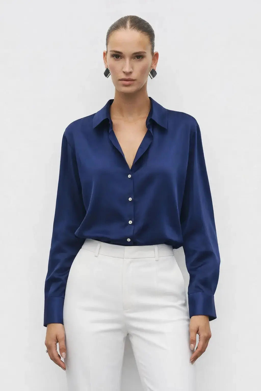 Elegant Satin Blouse shown in a lifestyle setting