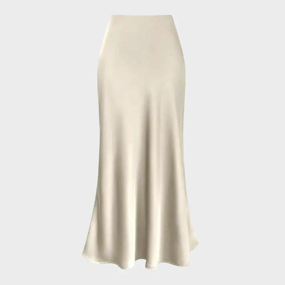 Front view of Champagne Elegant Women's Satin Skirt