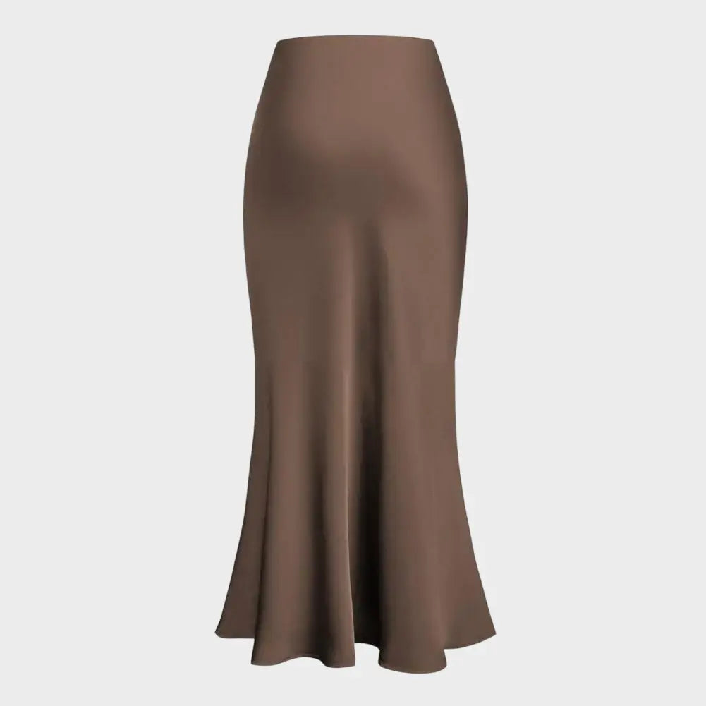 Front view of Coffee Elegant Women's Satin Skirt