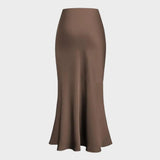 Front view of Coffee Elegant Women's Satin Skirt
