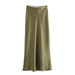 Front view of Army Green Ella Silk Skirt