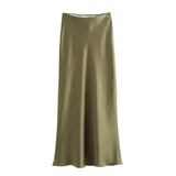 Front view of Army Green Ella Silk Skirt