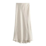Front view of Beige Ella Silk Skirt