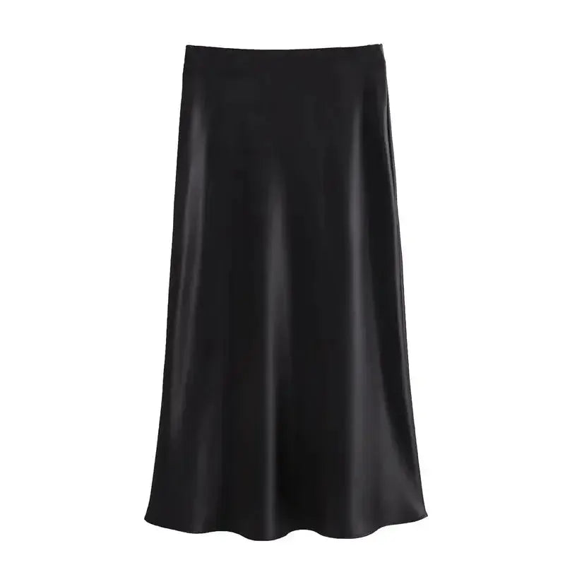 Front view of Black Ella Silk Skirt