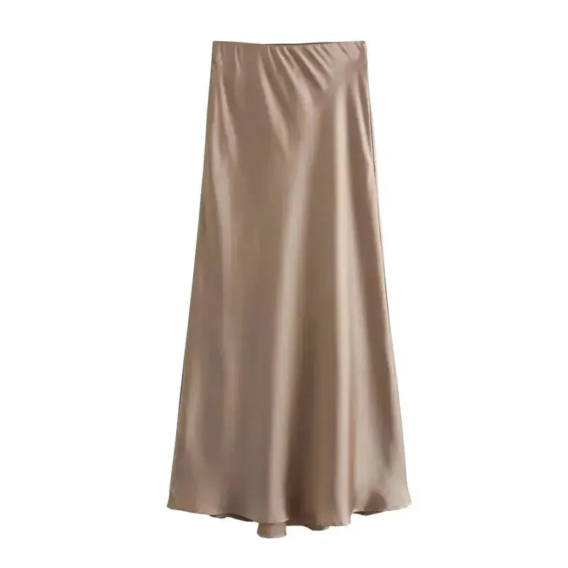 Front view of Champagne Ella Silk Skirt