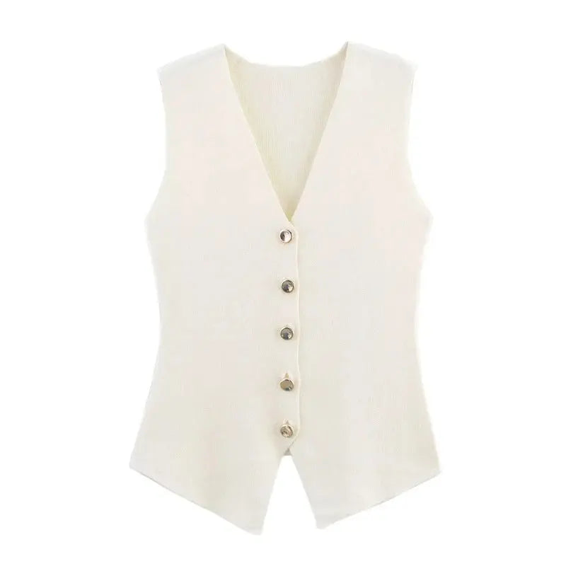 Front view of Creme Elvira Knit Top