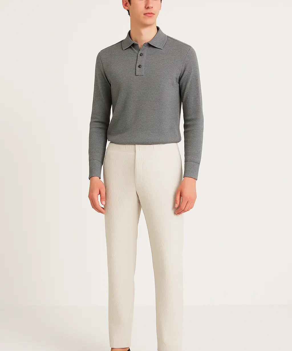 Front view of Gray Fernache Cashmere Knit Polo
