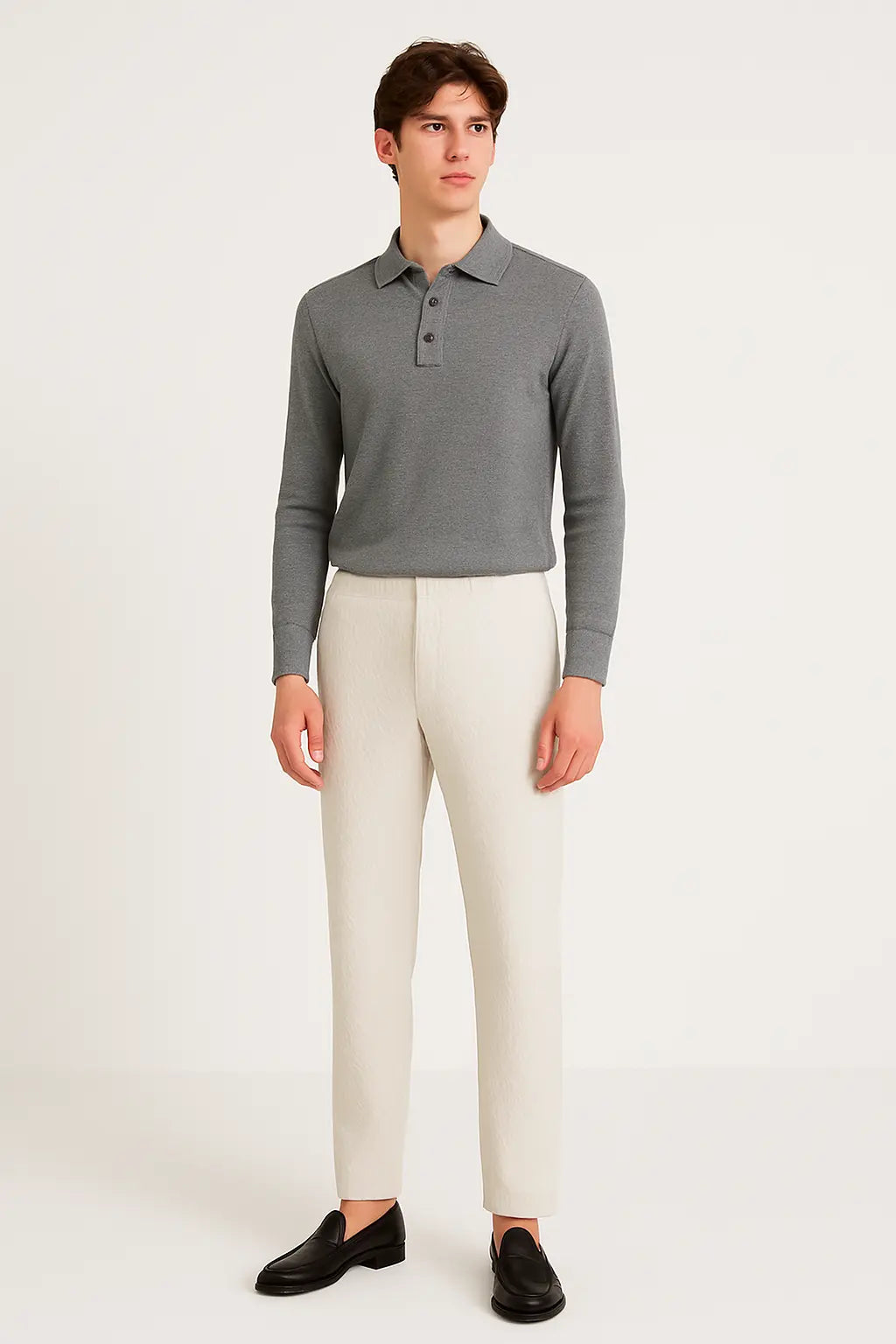 Front view of Gray Fernache Cashmere Knit Polo