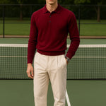 Fernache Cashmere Knit Polo shown in a lifestyle setting, alternate view