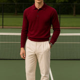 Fernache Cashmere Knit Polo shown in a lifestyle setting, alternate view