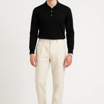 Black Fernache Cashmere Knit Polo shown in a lifestyle setting