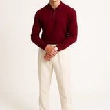 Burgundy Fernache Cashmere Knit Polo shown in a lifestyle setting