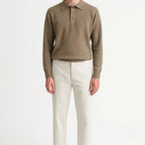Camel Fernache Cashmere Knit Polo shown in a lifestyle setting