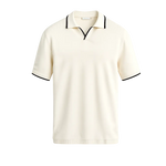 Front view of Beige Contrast Slim Fitted Polo