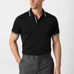 Contrast Slim Fitted Polo shown in a lifestyle setting, full length view