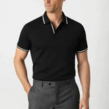 Contrast Slim Fitted Polo shown in a lifestyle setting, full length view