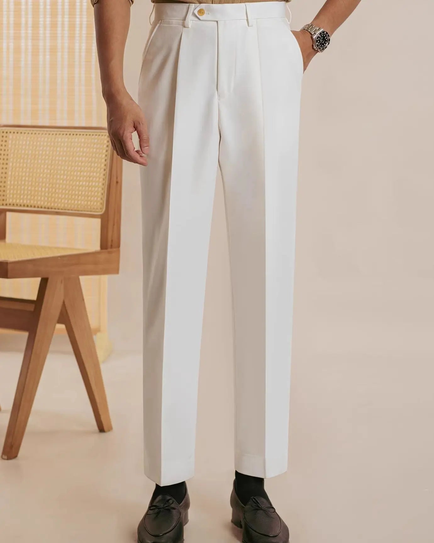 Close-up detail of Fernache Italian Trousers, fabric detail