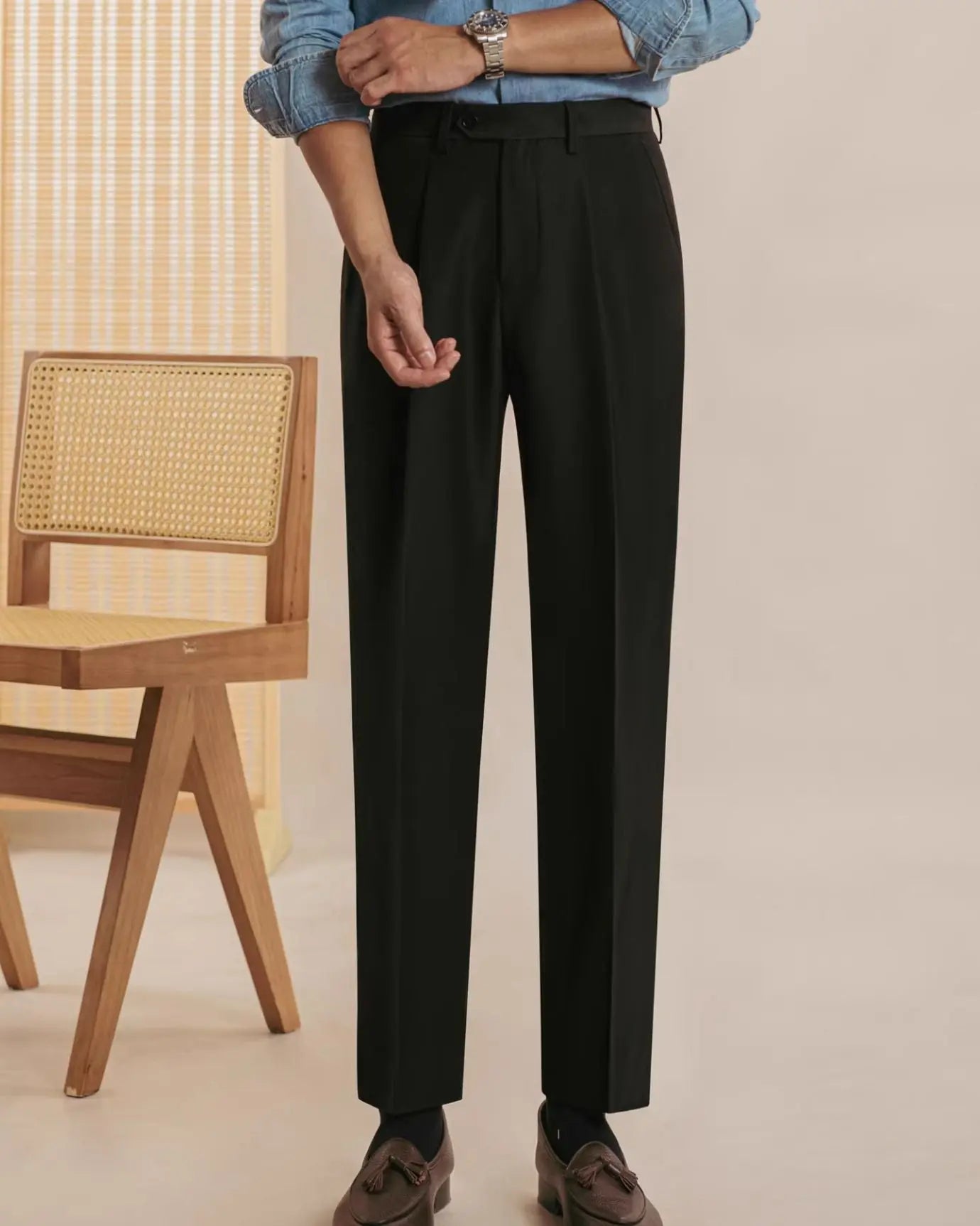 Close-up detail of Fernache Italian Trousers, texture detail