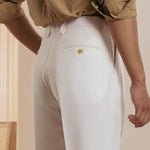 Fernache Italian Trousers shown in a lifestyle setting, alternate view