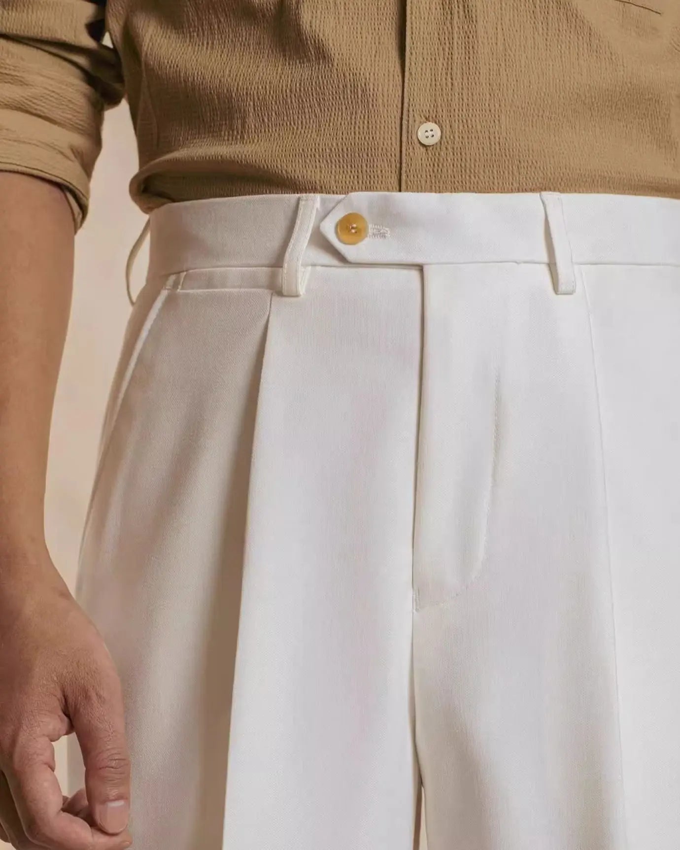 Fernache Italian Trousers shown in a lifestyle setting