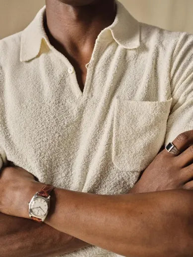 FERNACHE beige terry shirt – classic Old Money style with timeless Scandinavian elegance.