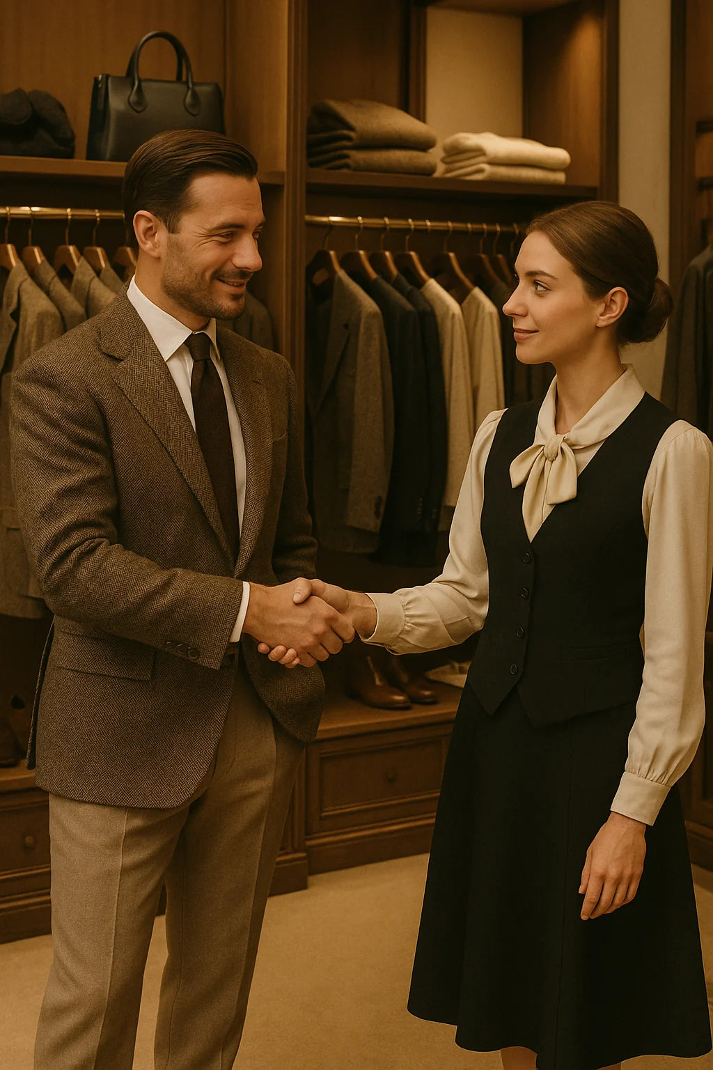 FERNACHE boutique personal service – elegant staff assisting client in classic tailored menswear.