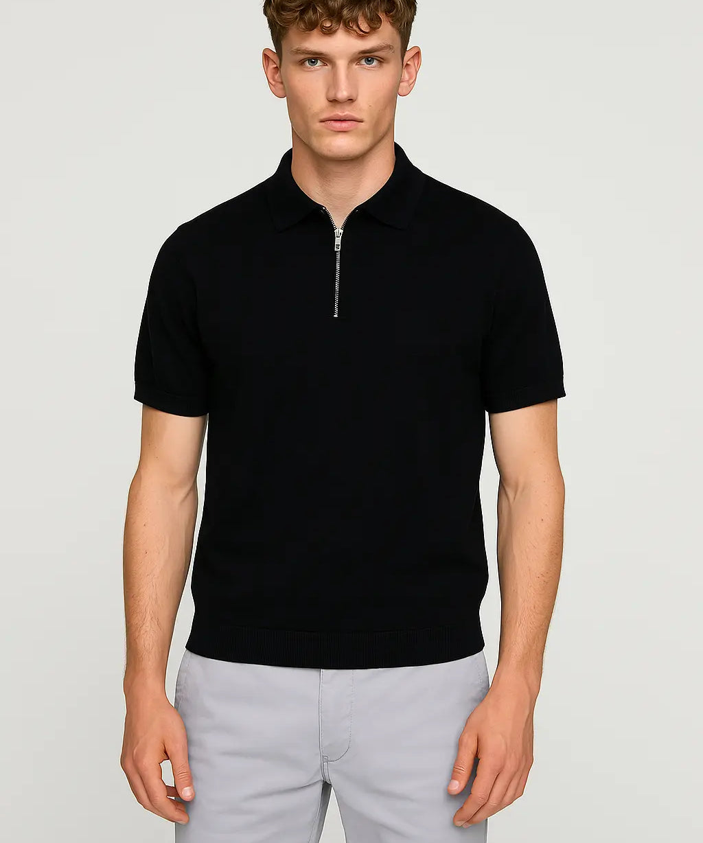 Front view of Black Fernache Polo Shirt