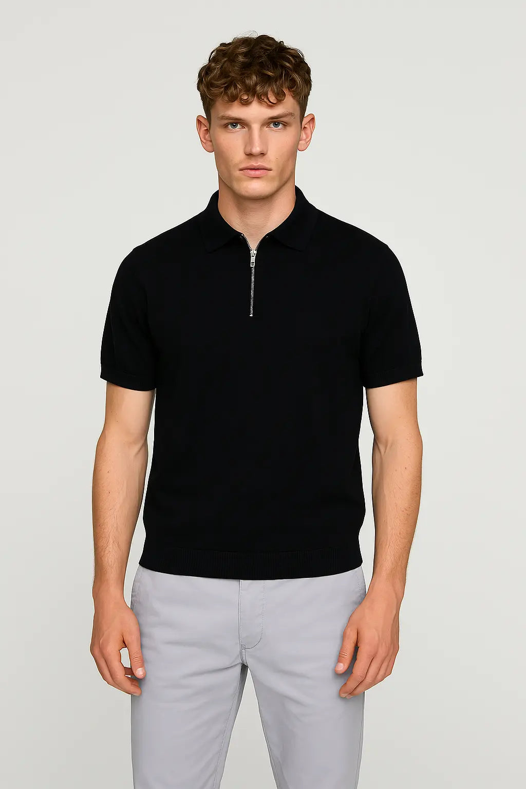 Front view of Black Fernache Polo Shirt