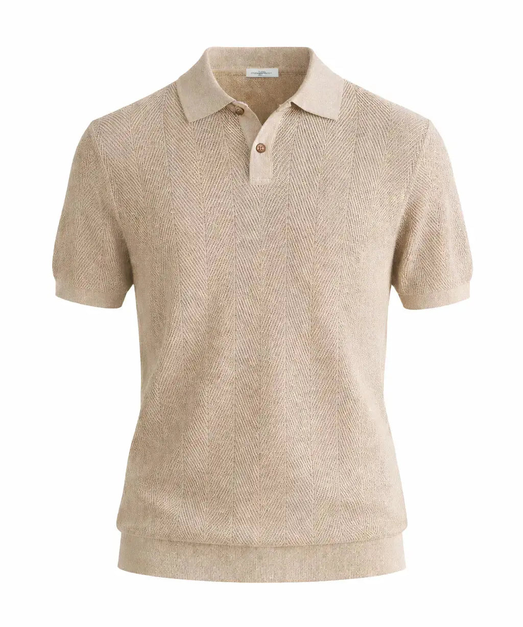 Beige Fernache Polo Shirt shown in a lifestyle setting