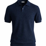 Navy Blue Fernache Polo Shirt shown in a lifestyle setting