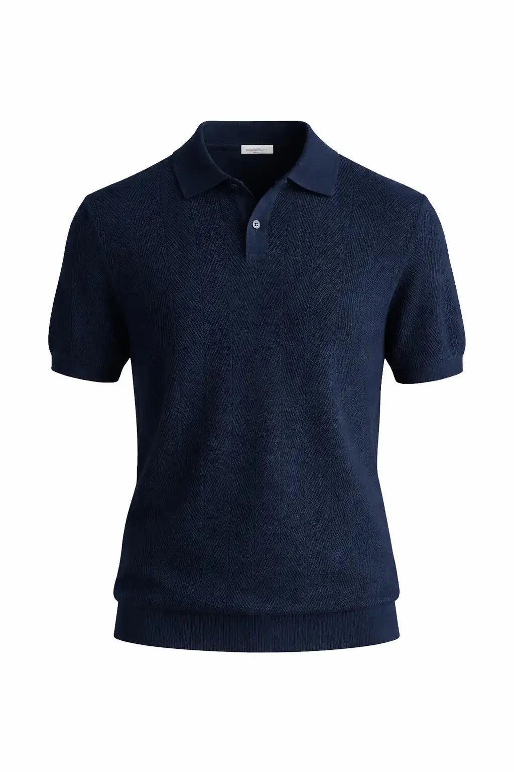 Navy Blue Fernache Polo Shirt shown in a lifestyle setting