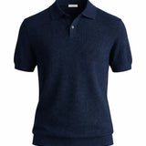 Navy Blue Fernache Polo Shirt shown in a lifestyle setting