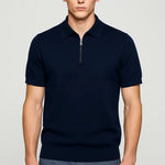 Navy Blue Fernache Polo Shirt shown in a lifestyle setting