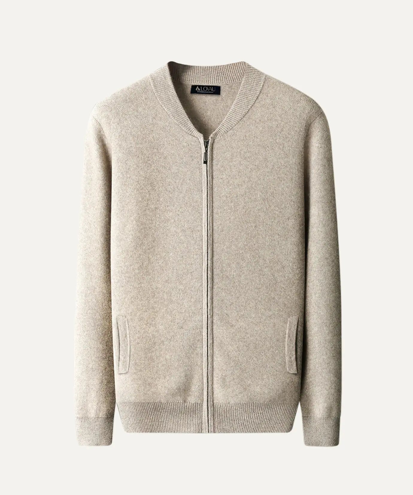 Front view of Light Camel Fernache Round Neck Top Wool Jacket