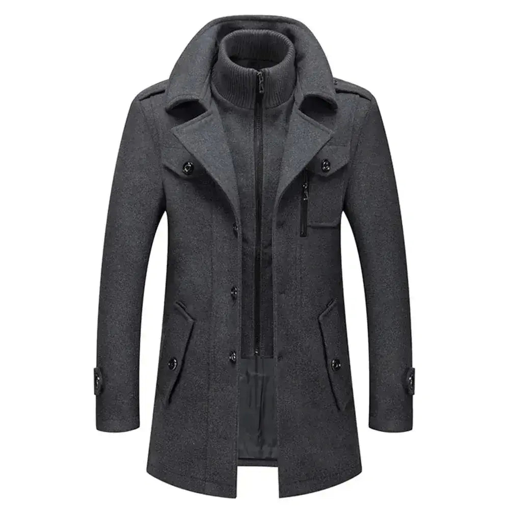 Front view of Grey Fernache Warmer Coat